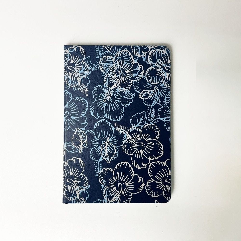 Navy hibiscus inspired notebook front view 