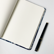 the pages inside the batik notebook against a white background