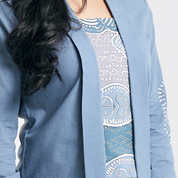 Close-up of Batik Kebaya Jacket Details – A detailed view highlighting the intricate batik patterns and premium fabric texture