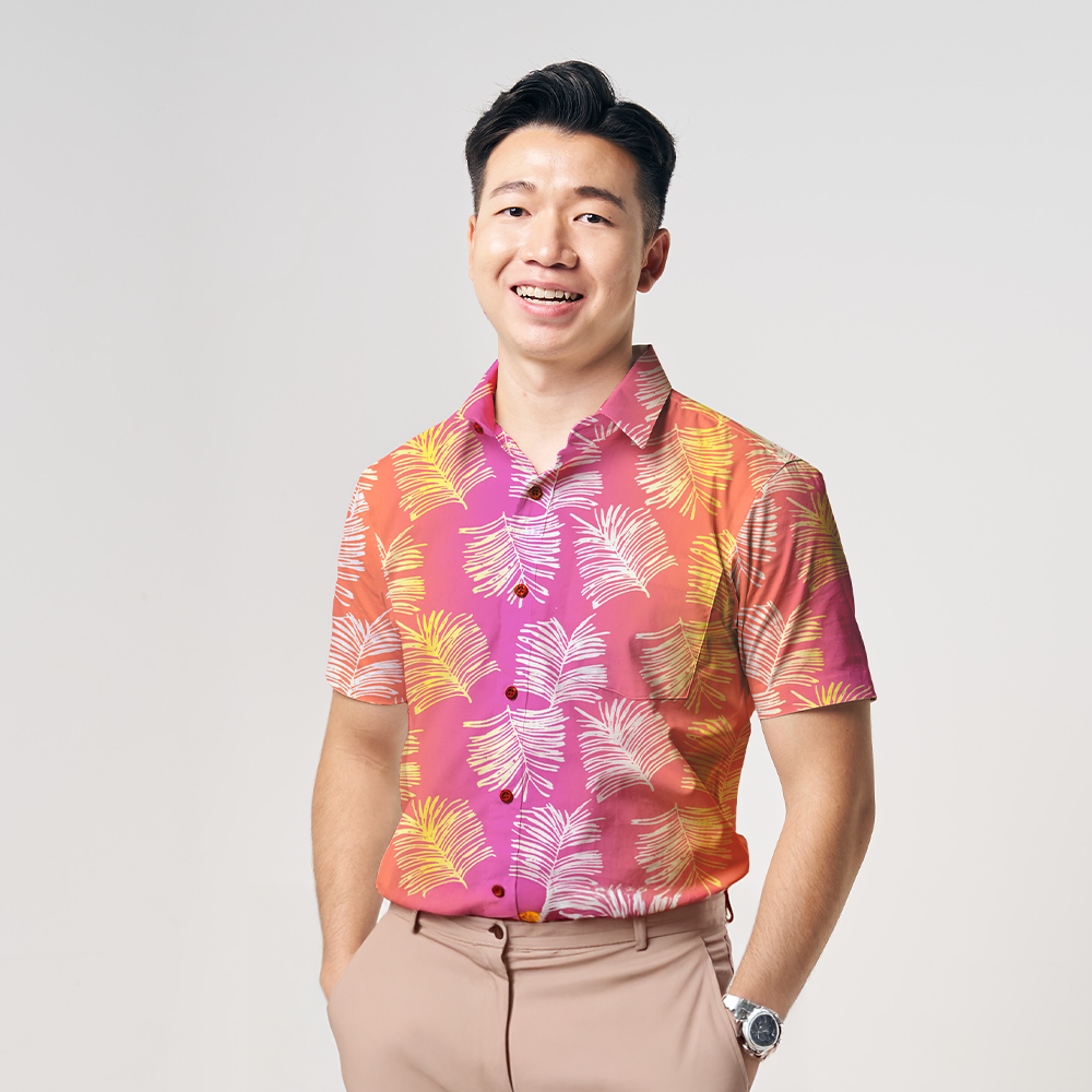 man wearing Men's Batik Shirt - Neon Sawit