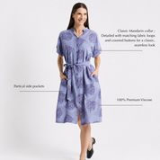 Woman wearing Batik Dress with Violet Chinese-inspired prints