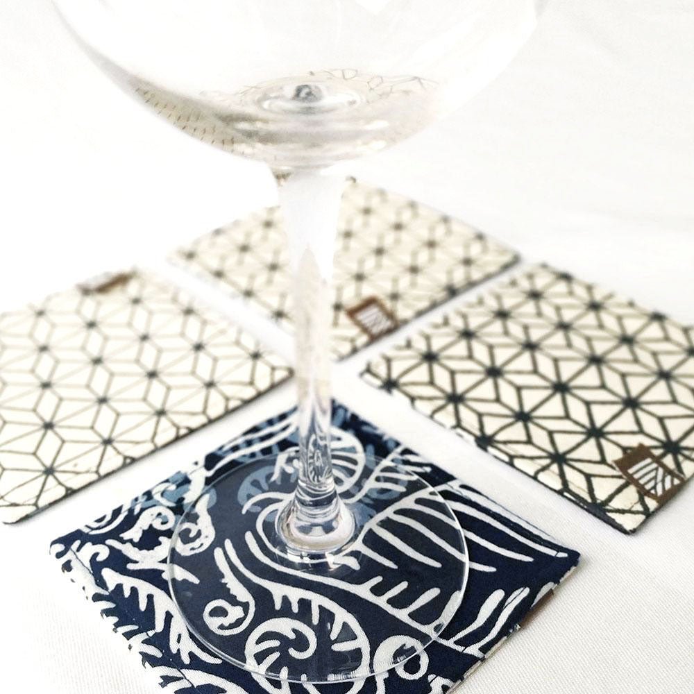Batik Coaster Set - Blue Nautical Fern