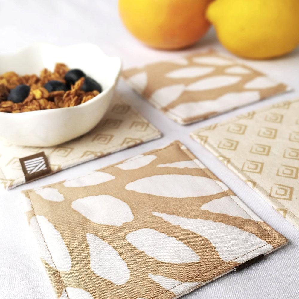 Batik Coaster Set (Reversible) - Tan Bunga