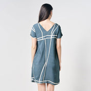 Batik Dress Grey Brush back facing showing the V on the other side for the reversible collar 