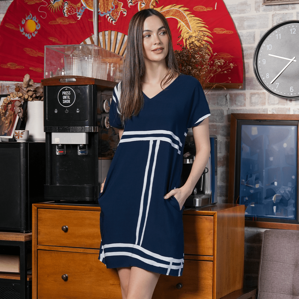 (SALE) Batik Dress - Navy Brush