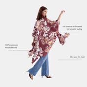 Girl wearing maroon kimono with labelled features