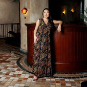 Women posing in batik Black leopard Maxi dress 