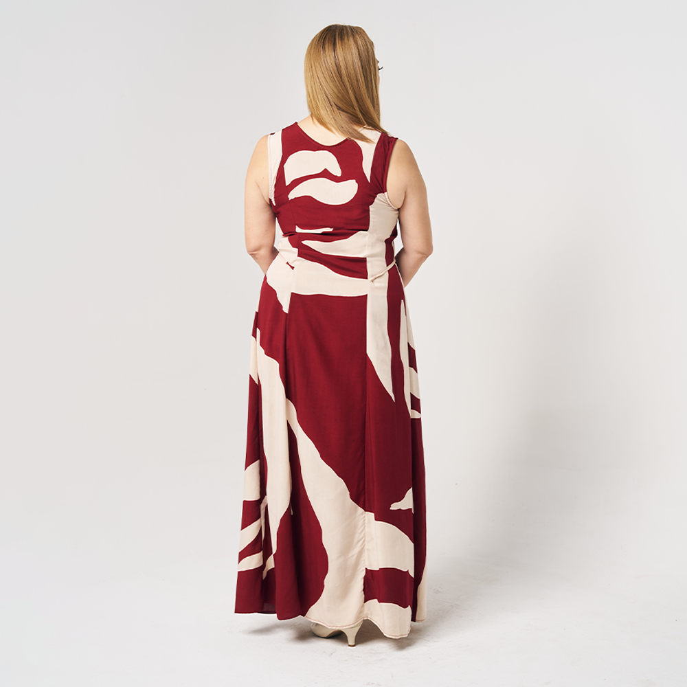 Batik Maxi Dress - Crimson Rose - Batik Boutique- Back view