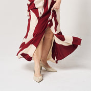 Batik Maxi Dress Crimson Rose  close up of the bottom of the dress 