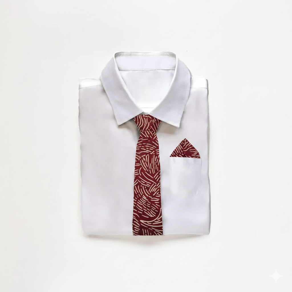 Crimson drift wood tie with pocket square 
