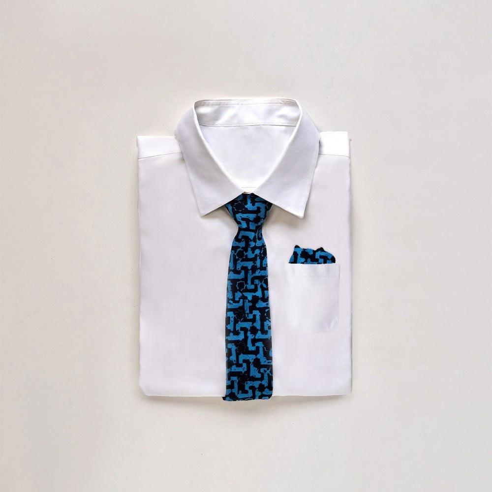 Batik Neck Tie & Pocket Square (Silk Cotton) - Midnight Arabesque show on a shirt 
