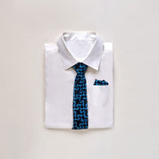 Batik Neck Tie & Pocket Square (Silk Cotton) - Midnight Arabesque show on a shirt 