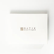 Batik Neck Tie & Pocket Square (Silk Cotton) - Midnight Arabesque box 