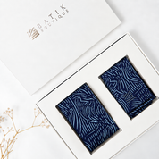 Batik blue printed neck tie and pocket square in the box