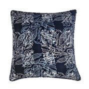a batik blue nautical fern pillow cover agaisnt a white background
