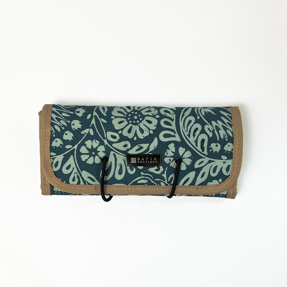 Batik Roll-Up Travel Pouch Teal Ukir – Batik Boutique