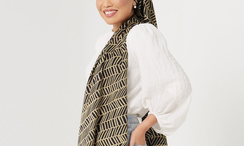 Batik Scarf (Silk Cotton) - Black Banana Leaf - Batik Boutique