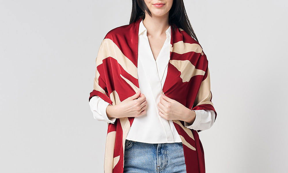 Batik Scarf (Silk Cotton) - Crimson Rose - Batik Boutique