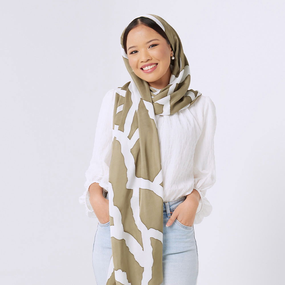 Batik Scarf (Silk Cotton) - Stone Chain - Batik Boutique