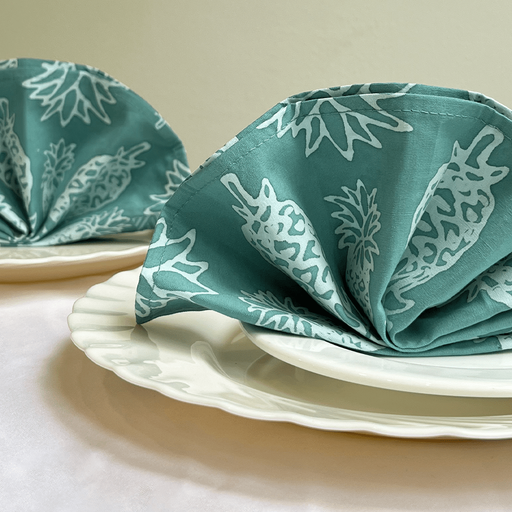 Batik Serviette Set - Turquoise Pineapple - Batik Boutique