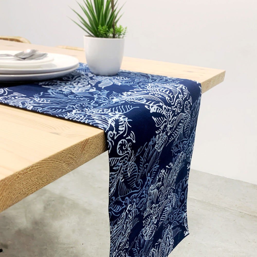 Batik Table Runner - Blue Nautical Fern - Batik Boutique