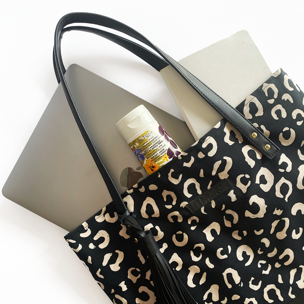Batik Tote Bag (Canvas base) - Black Leopard - Batik Boutique