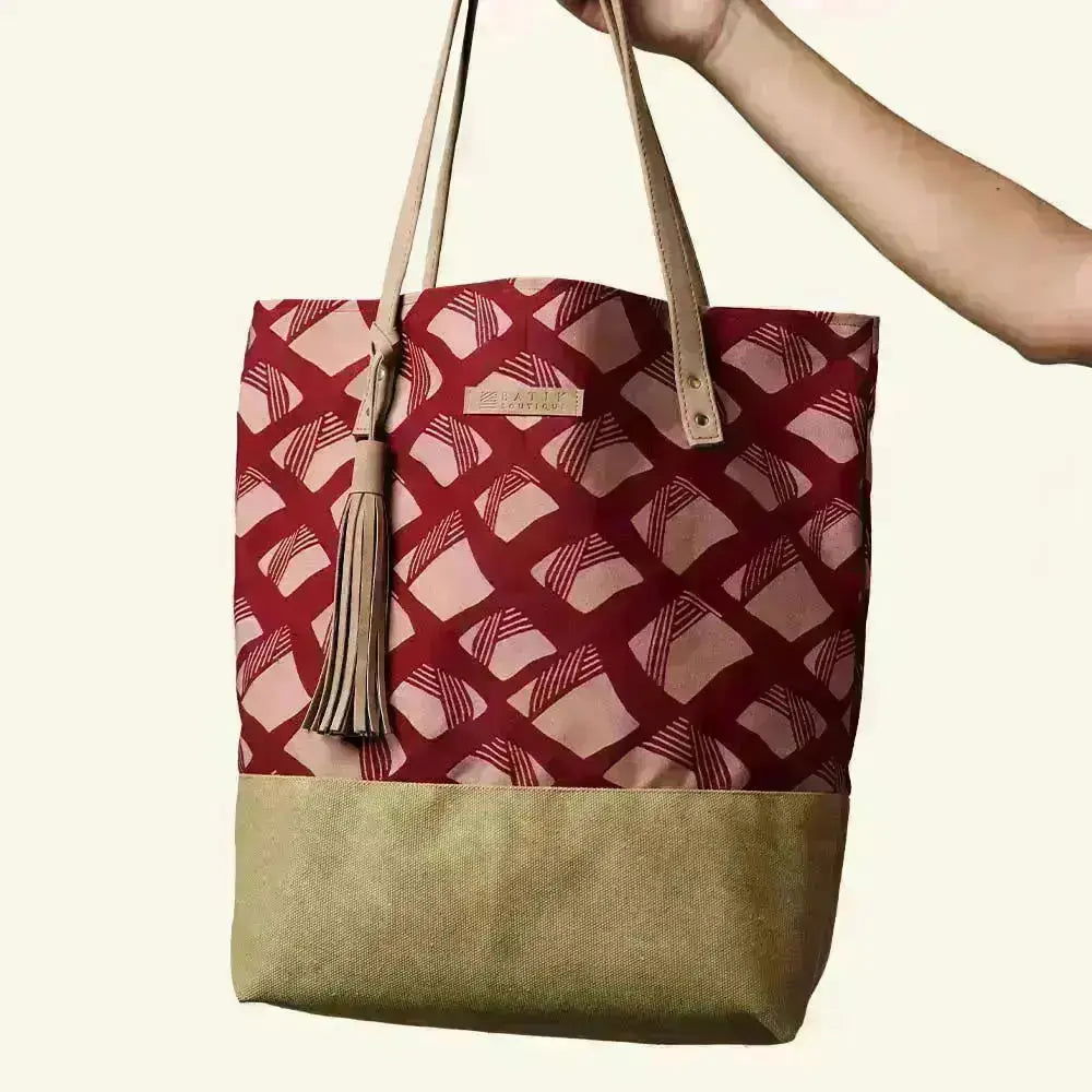 Batik Tote Bag (Canvas base) - Crimson Nasi Lemak - Batik Boutique