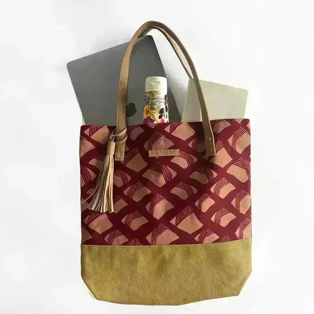 Batik Tote Bag (Canvas base) - Crimson Nasi Lemak - Batik Boutique