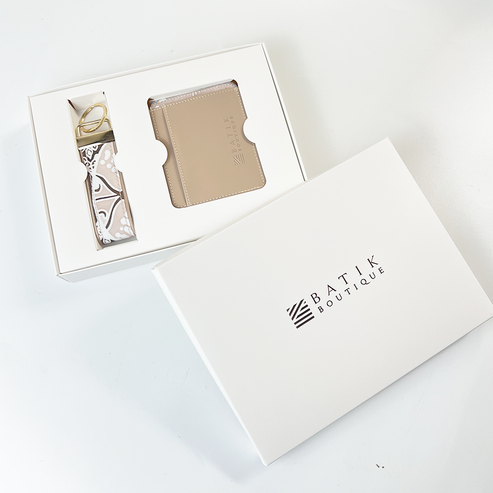 Two items in a box with 'Batik Boutique' branding on a white background