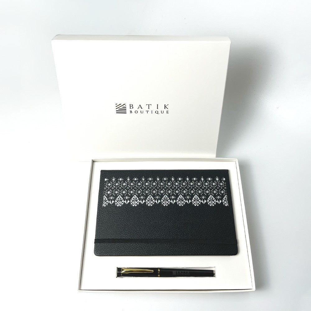 Batik-Inspired Journal & Pen - Black Anyam in a batik boutique box 