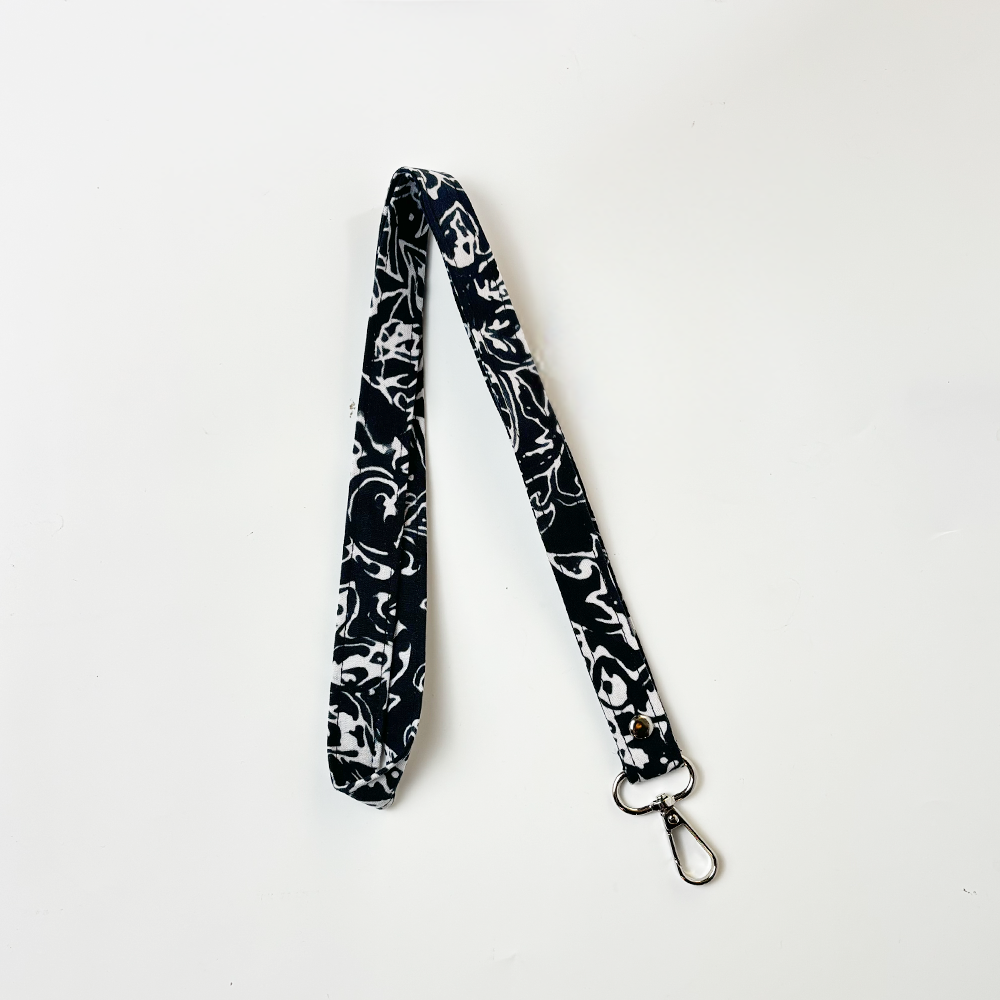 Batik Lanyard - Black Floret show folded in half