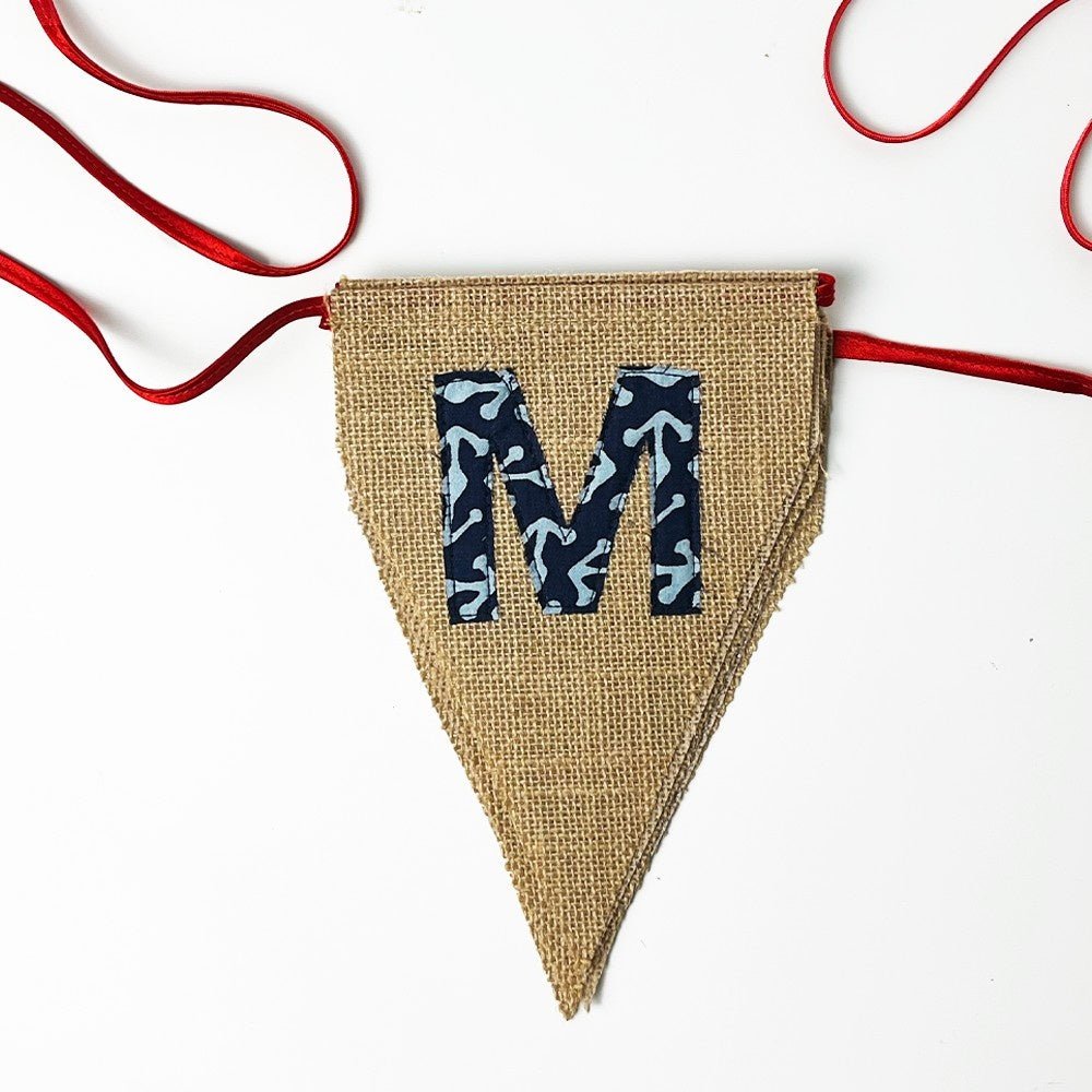 Batik Burlap Bunting - Merry Christmas showing the M