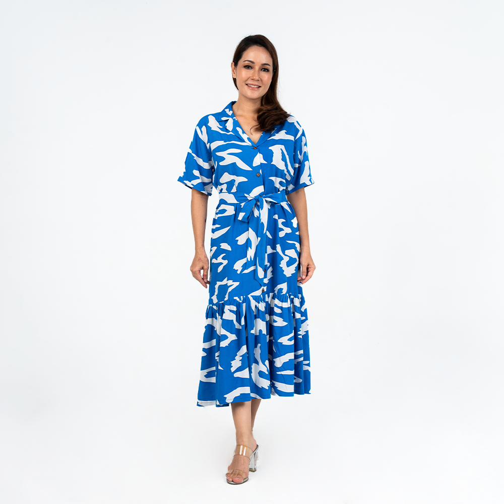 Batik Button-Up Dress - Blue Rimba