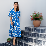 Batik Button-Up Dress - Blue Rimba