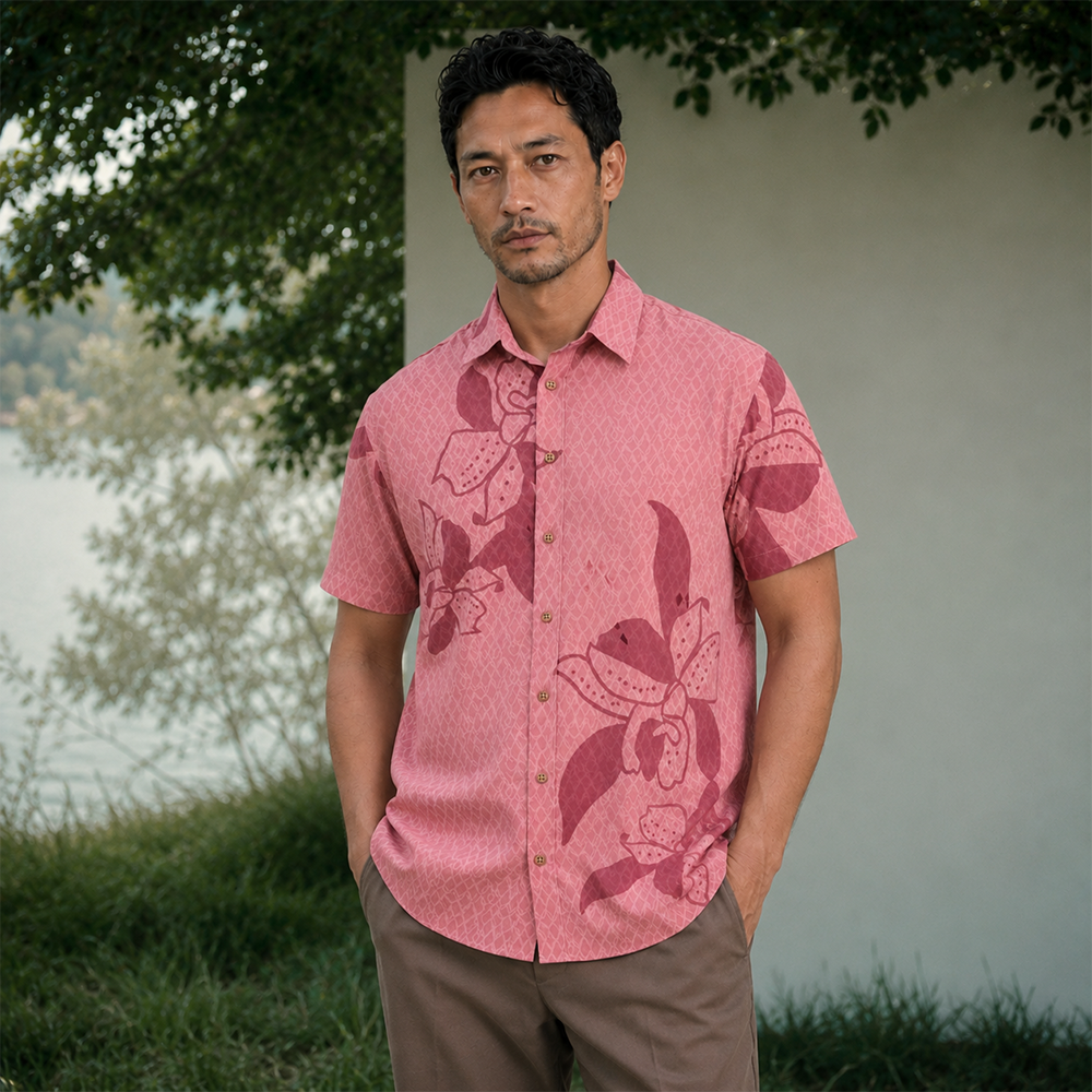 Men's Batik Shirt - Coral Blooming Lace