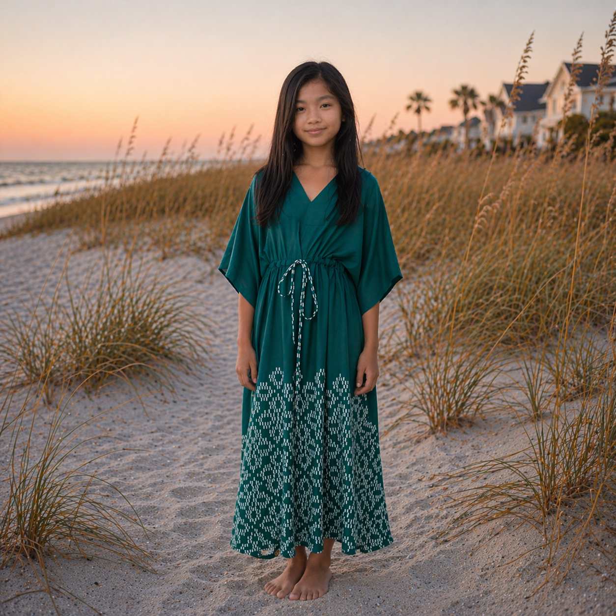 Alysya Girl's Caftan - Emerald Songket