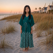 Alysya Girl's Caftan - Emerald Songket