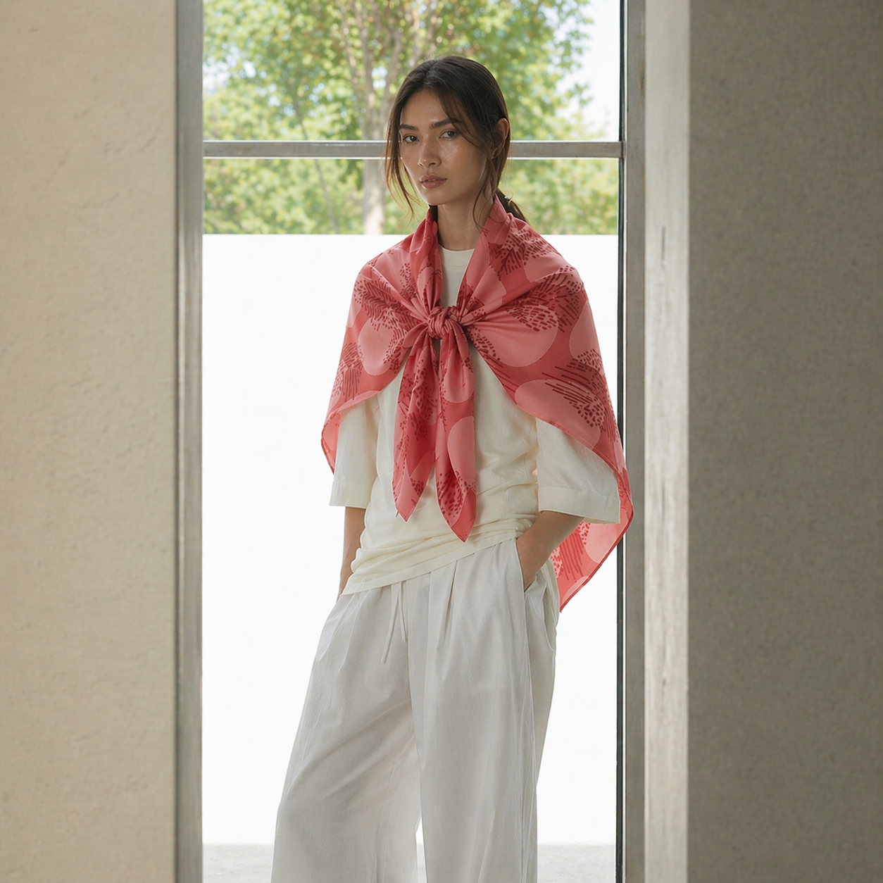 Batik Scarf (Silk Cotton) - Crimson Yuan Dian