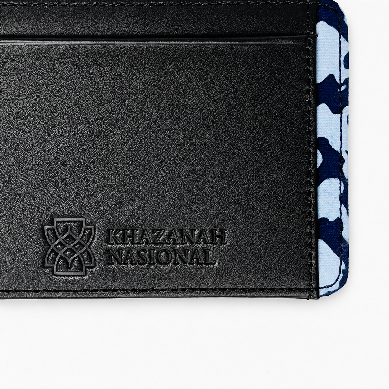 Black wallet with 'Khazanah Nasional' branding on a white background