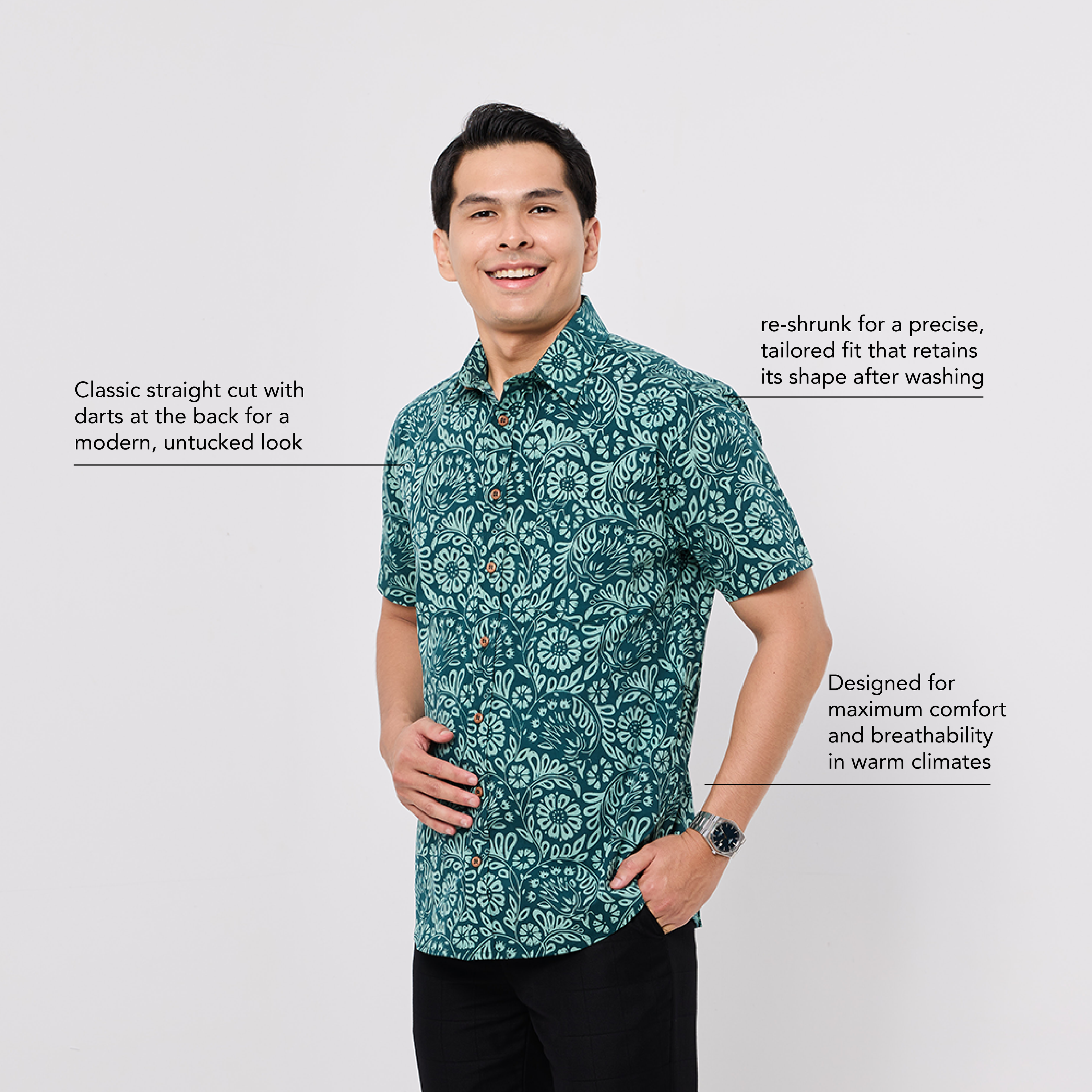 Men's Batik Shirt - Teal Ukir