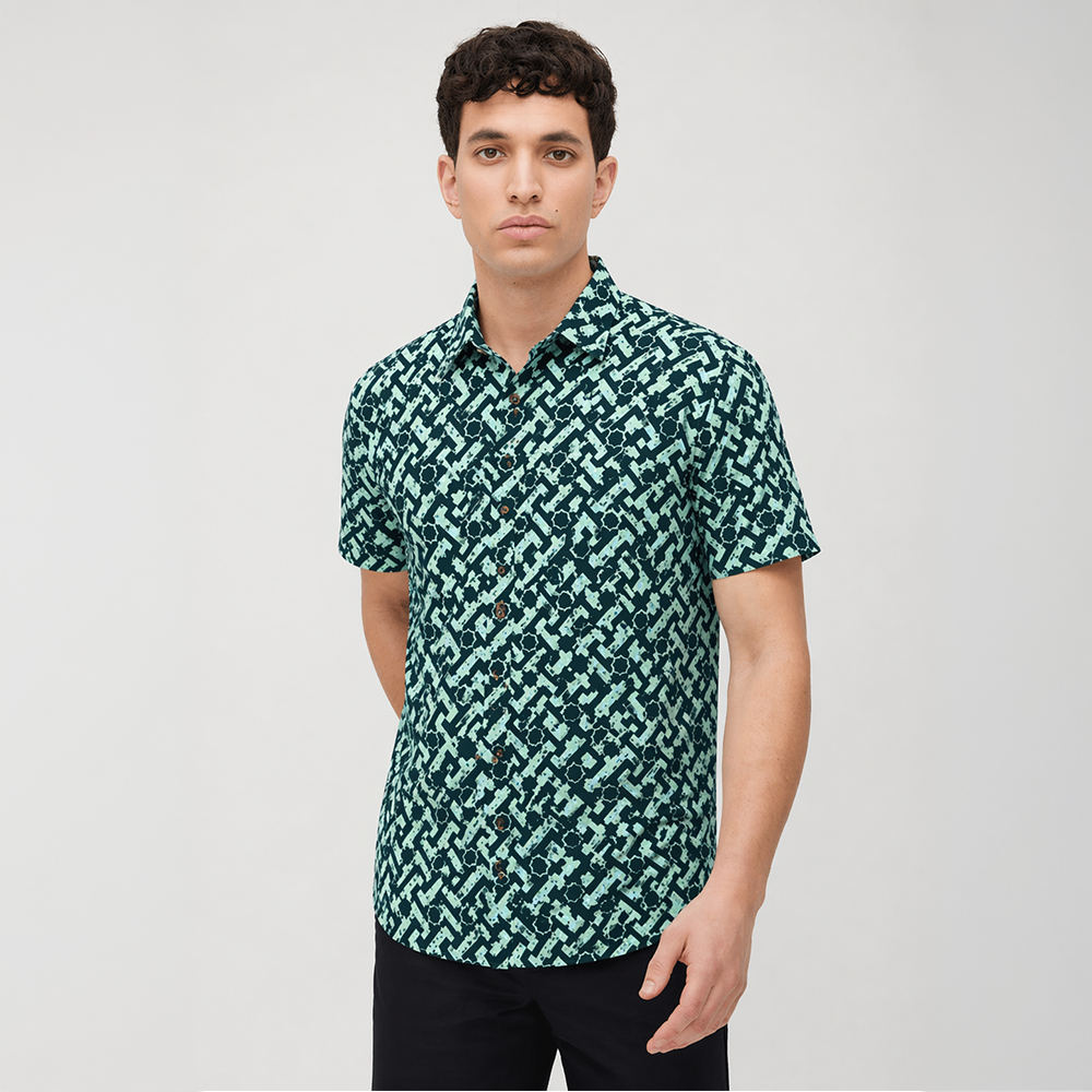 Men's Batik Shirt - Emerald Arabesque