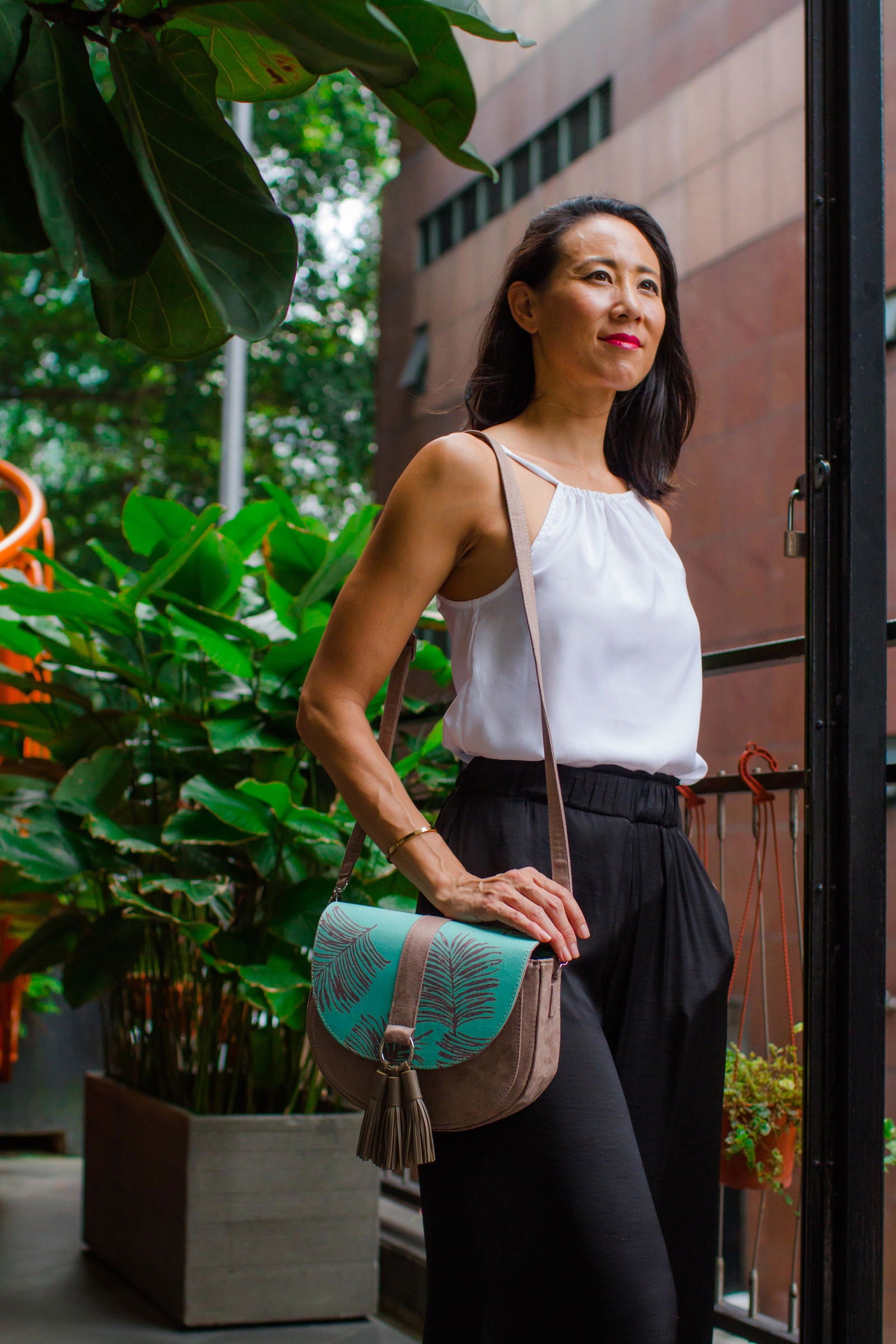 Crescent Sling Bag - Teal Sawit - Batik Boutique