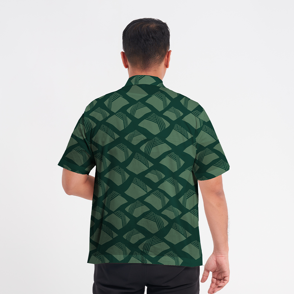 (SALE) Men's Batik Cuban Shirt - Green Nasi Lemak