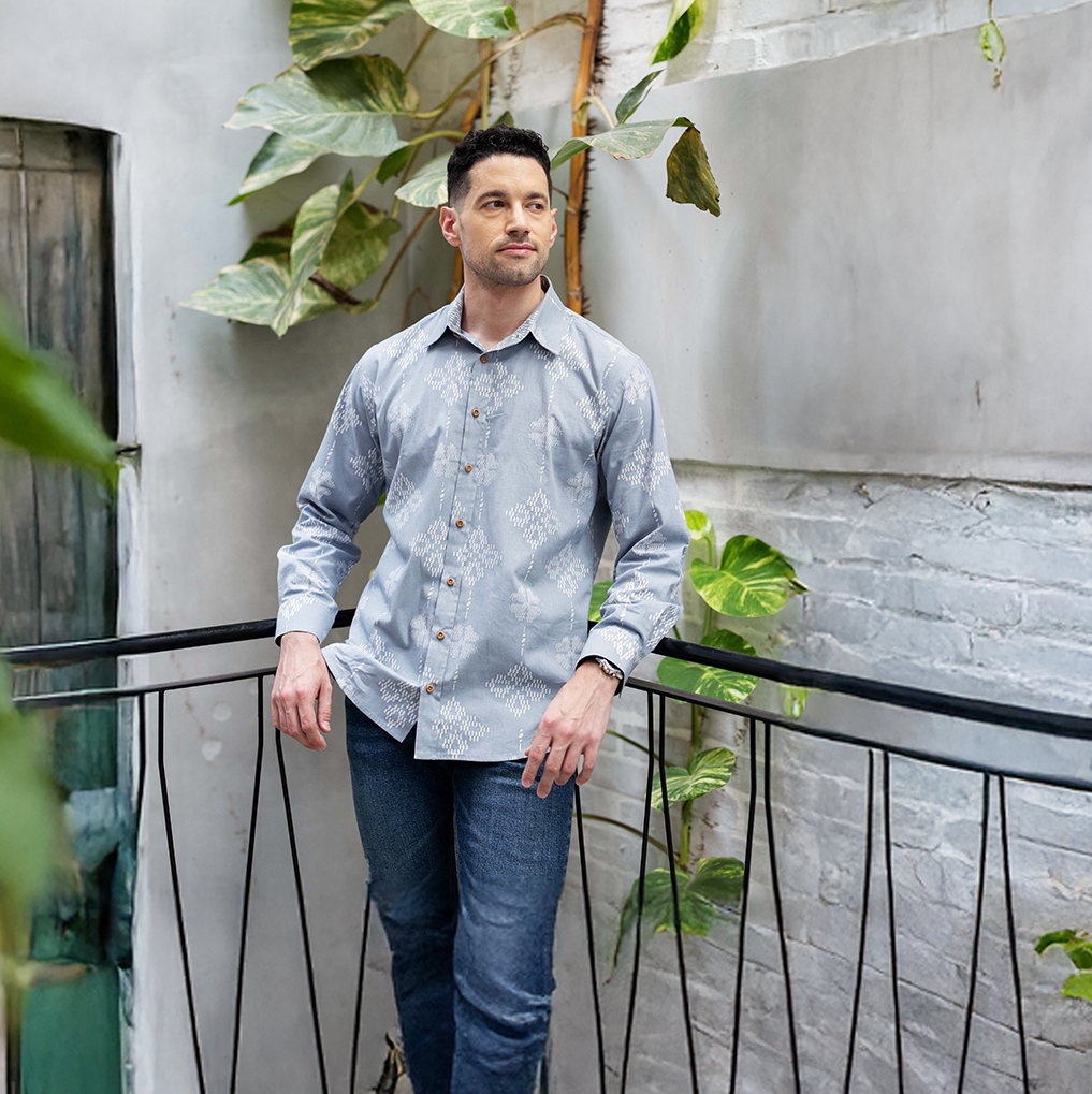 Men's Long-Sleeved Batik Shirt - Diamond Songket