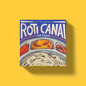 The game box for 'Roti Canai' by Faculty of Fun, featuring a colorful illustration of Indian flatbread with chutney, set against a solid yellow background with a soft drop shadow.