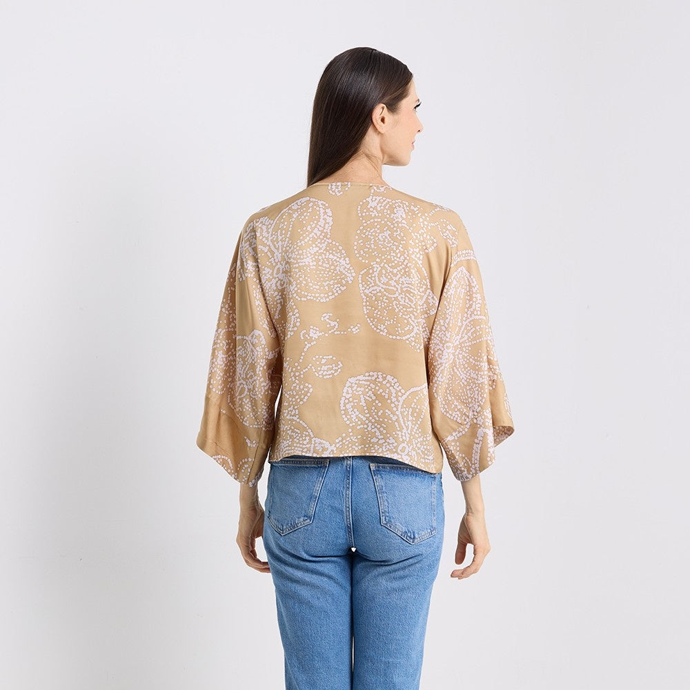 Tie Front Kimono - Tan Orchid