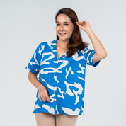 (SALE) Women's Batik Cuban Shirt - Blue Rimba