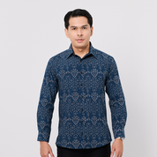 Men's Long-Sleeved Batik Shirt - Navy Anyam