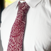 Batik Neck Tie & Pocket Square (Silk Cotton) - Crimson Driftwood