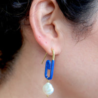 Fugeelah Earrings - Paper Clip with Pear Drop (Blue)